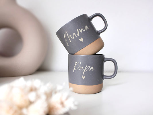 Steingut Tasse "Mama/Papa"